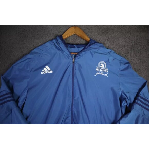 Adidas Climaproof Track Jacket Adult XL Blue Boston Marathon Hooded Logo Graphic - Picture 4 of 10